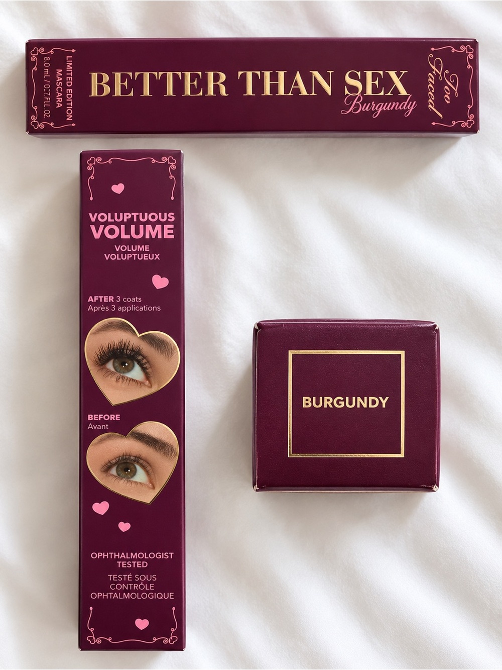 Too Faced Better Than Sex Mascara & Voluptuous Volume in Burgundy